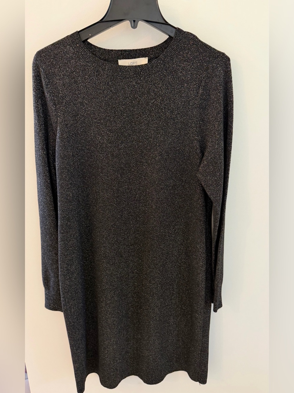 LOFT Black Metallic Thread Knit Dress with Silver Sparkle XL